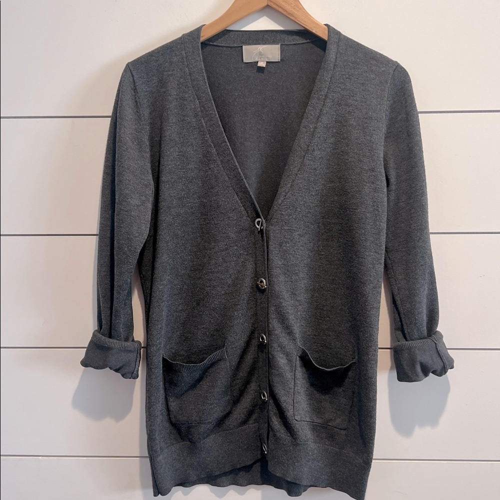 Joan Vass Long pocketed Cardigan with toggle closure